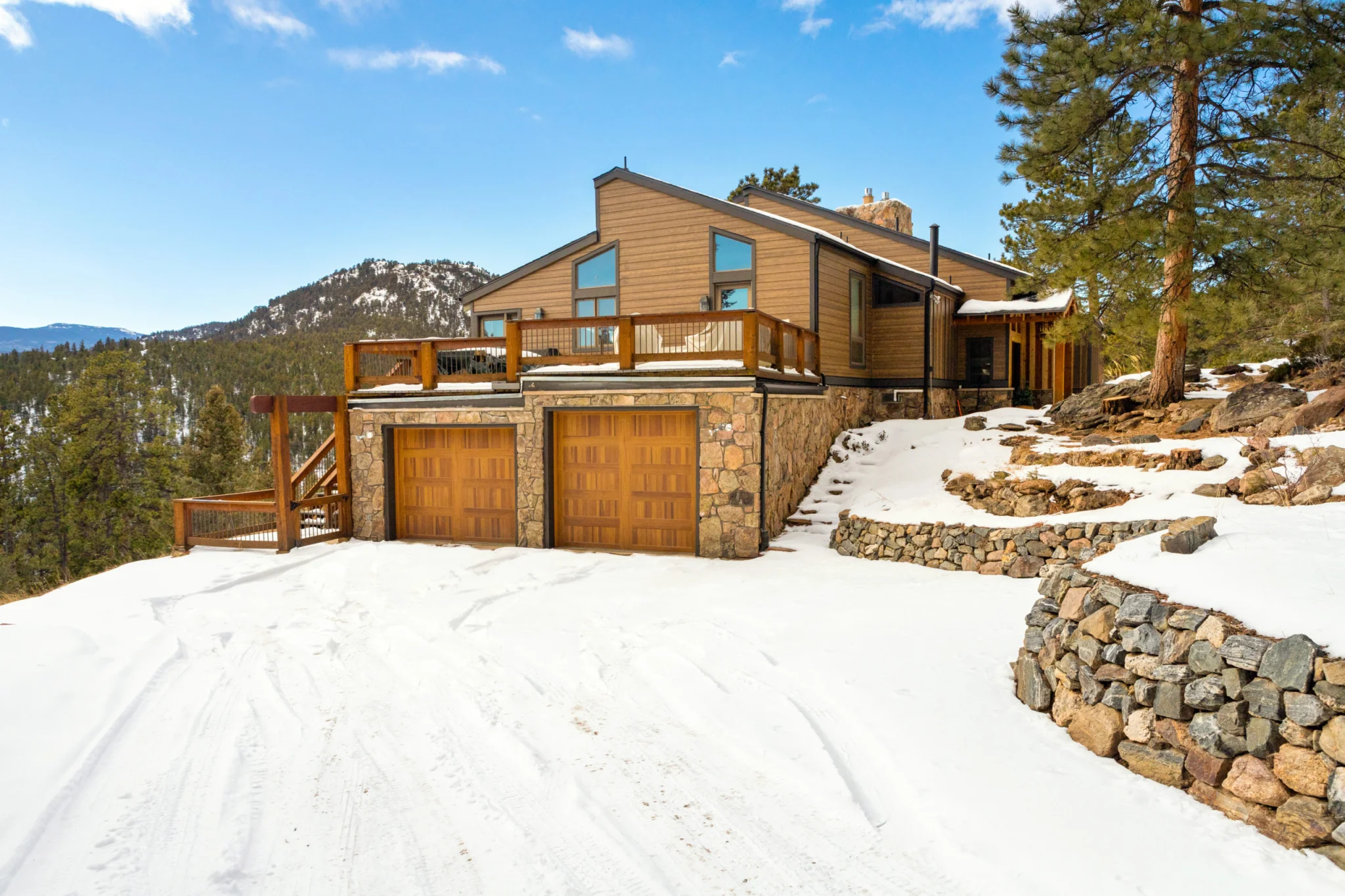 Residential property with RusticSeries siding in the snow